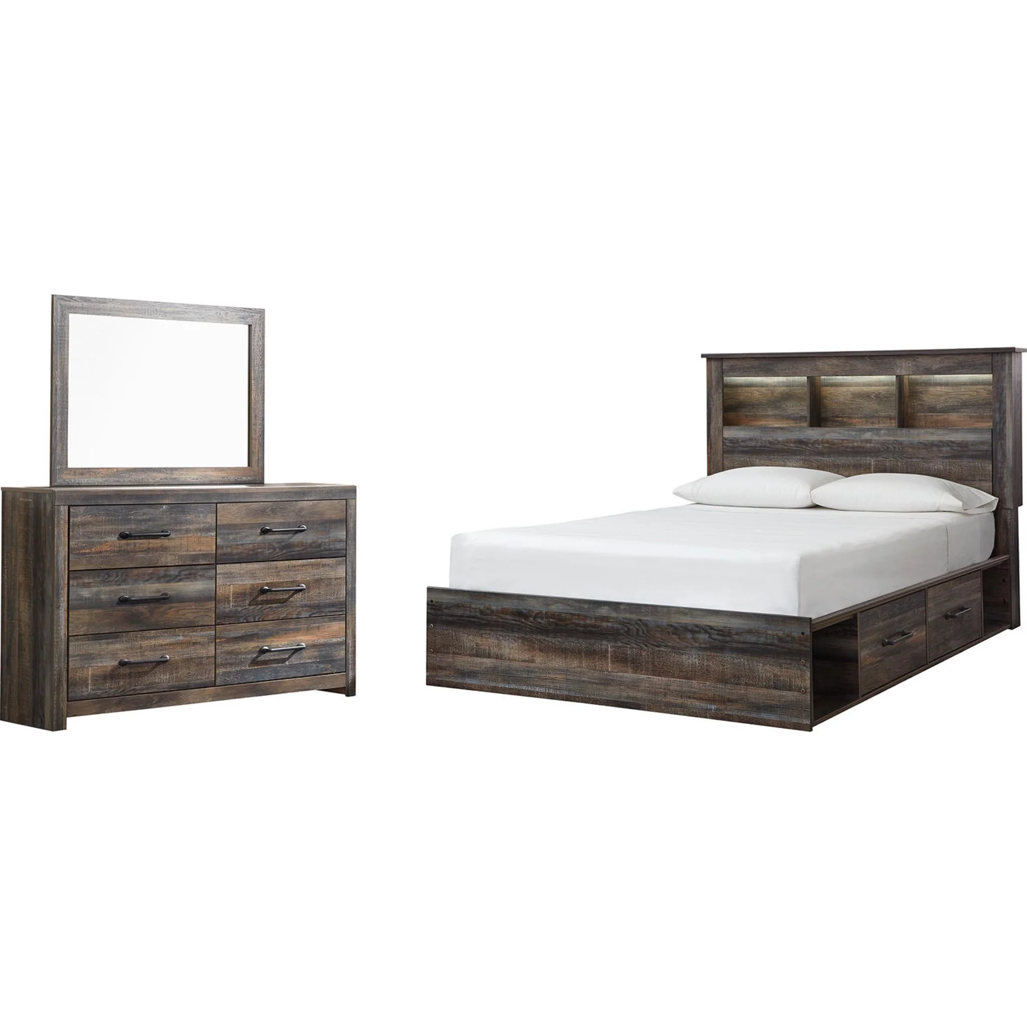 Drystan 5 Piece Queen Bookcase Bed with 4 Drawer Storage Bedroom - Multi - Image 16