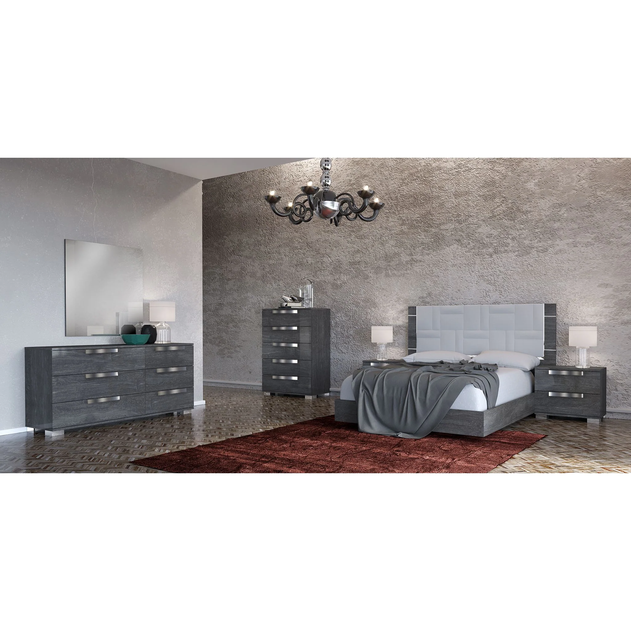 Florence 6 Piece Queen Upholstered Bedroom - Grey - Image 6