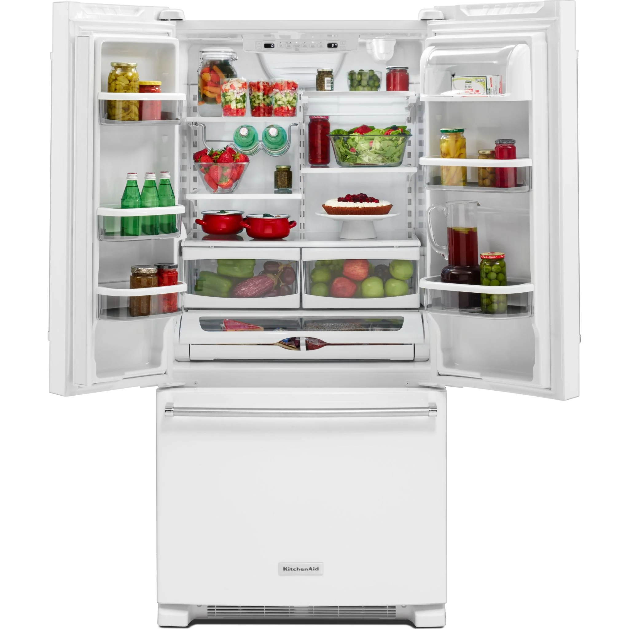 KitchenAid  22 cu. ft. 33" Width Standard Depth French Door Refrigerator with Interior Dispense (KRFF302EWH) - Image 3