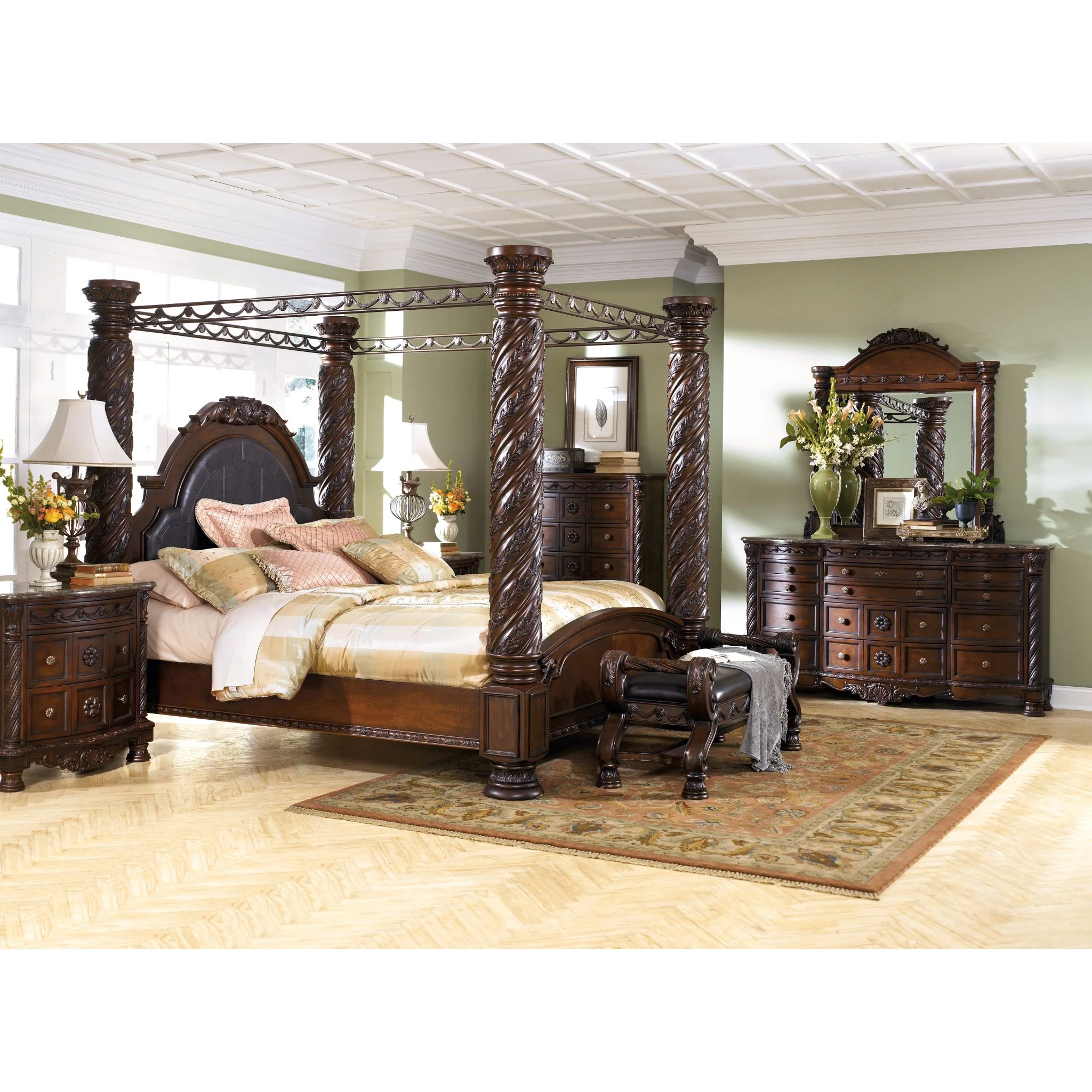 North Shore 5 Piece King Canopy Bed - Dark Brown - Image 11